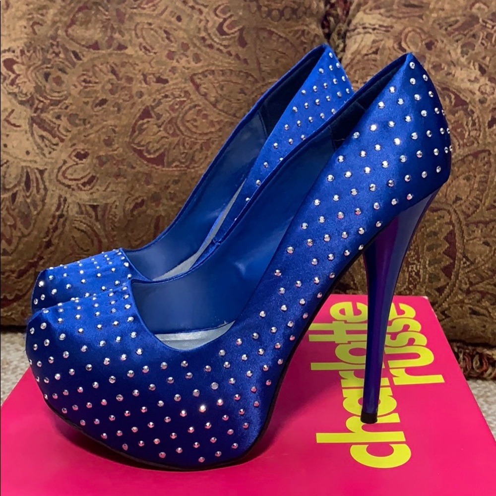 Charlotte Russe Blue Satin Platform Pumps